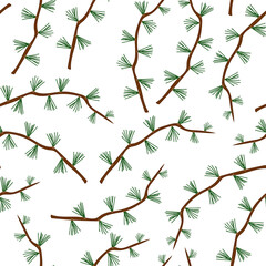 Seamless pattern branch of spruce, fir, pine. Hand drawing. Vector illustration. Winter background.