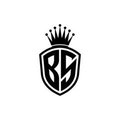 Monogram logo with shield and crown black simple BS