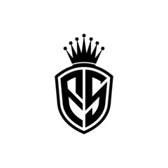 Monogram logo with shield and crown black simple FS