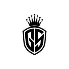 Monogram logo with shield and crown black simple GS