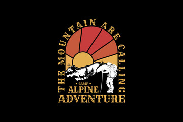 Adventure camp alpine, design silhouette retro style