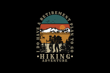 Hiking adventure, design silhouette retro style
