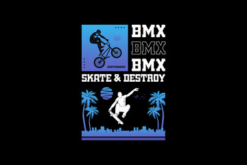 Skate and BM, design silhouette urban style.