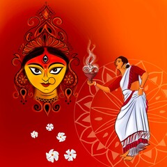 Woman Dancing with fire in front of Durga