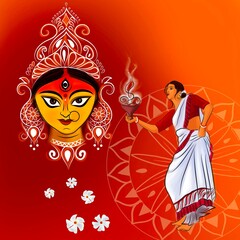 Fototapeta na wymiar Dance in front of Durga with fire