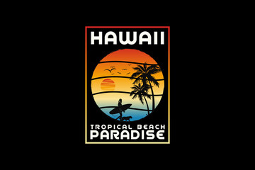 Hawaii paradise, design silhouette retro style