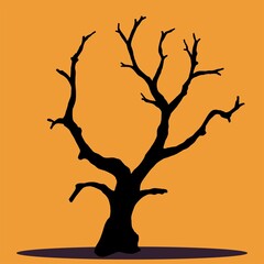 Simplicity halloween dead tree freehand drawing silhouette flat design.