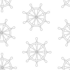 Seamless pattern with outline wheel. Cartoon style wallpaper. Marine theme textile. Hand drawing. Vector illustration.