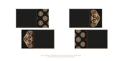 Business card template in black color with light brown mandala ornament