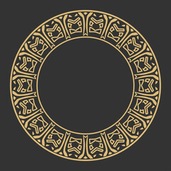 Circular decorative gold frame.