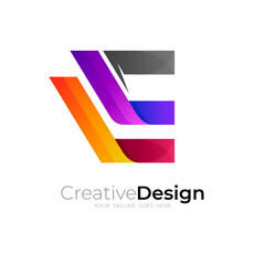 Abstract letter E logo with simple design illustration, colorful icon