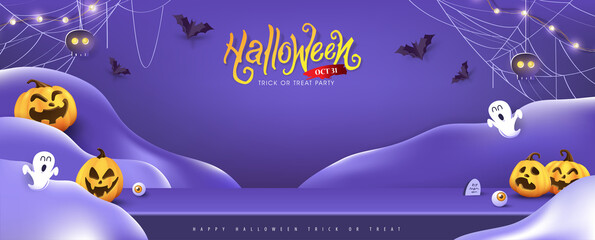 Halloween background design with product display and Festive Elements Halloween