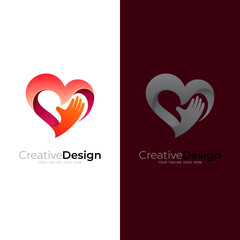 Charity logo with love design template, heart and hand logos