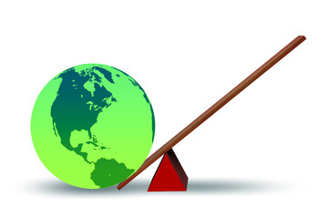 Earth being lifted with lever - 3d rendering