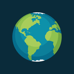 Planeta tierra. Cuerpo celeste, astro. Concepto de mundo y espacio. Ilustración vectorial aislado fondo azul