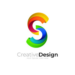 Symbol S logo with 3d colorful design, glossy icons