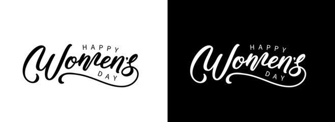 Happy Women's Day hand drawn lettering. Holiday handwritten calligraphy. Womens Day handwritten lettering design for poster, card, banner.