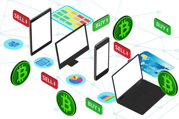 Cryptocurrency trading concept with business people