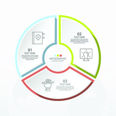 Basic circle infographic template with 3 steps, process or options, process chart, Used for process diagram, presentations, workflow layout, flow chart, infograph. Vector eps10 illustration.