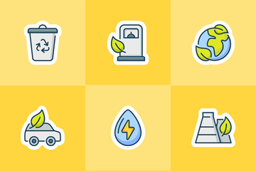 ecology icons set collection package yellow isolated background with modern cartoon flat style vector design illustration