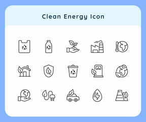 clean energy icon pack collection white blue isolated background with black outline style