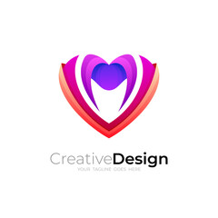 Charity logo with heart design social, 3d colorful