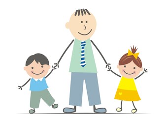 Father with boy and girl, family, smiling vector conceptual illustration