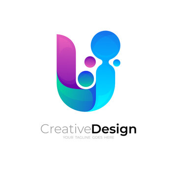 Abstract letter U logo and babble icon template, 3d colorful