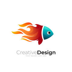 Fish icon and fire design combination, speed logos