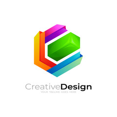 Hexagon logo with colorful design template, crystal logo