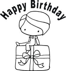 vector cartoon boy girl with gift happy birthday card