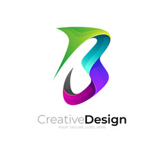 Abstract B logo with 3d colorful icons, modern style