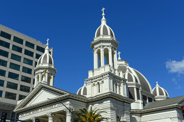 Fototapeta na wymiar San Jose Cathedral Basilica of St. Joseph was built in 1885 at 80 S Market Street in downtown San Jose, California CA, USA.