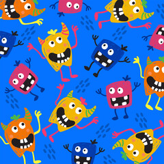 monster pattern alien cute colorful happy smile vector illustration design character 09