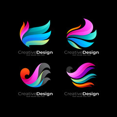 set wing logo with colorful style, abstract wing logos