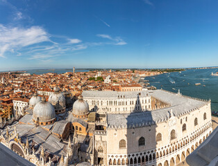 Fototapeta na wymiar scenic view to roof of san marco cathedral and skyline of Venice