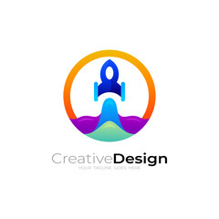 Flying rocket logo design colorful, modern icons