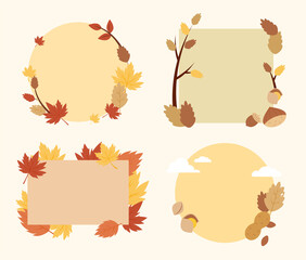 Fototapeta premium Post card decorated with autumn leaves. flat design style vector illustration.