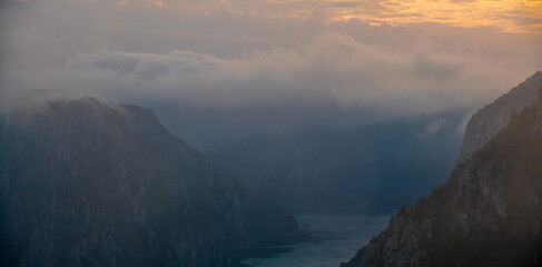 Iron Gates of the Danube River Between Serbia and Romania..