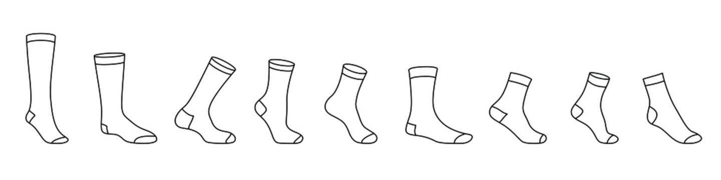 Socks icon. Set of black linear socks. Vector illustration. Stocking icon isolated.