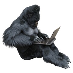 Gorilla with laptop concept 3d illustration isolated on white © elenaed