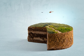 Green landscape on top of cake