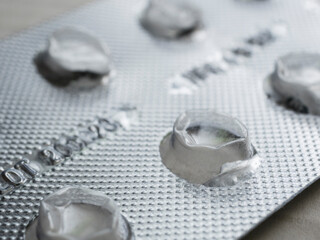Empty packaging of medicine pill close up.