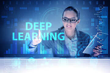 Deep learning concept with businessman pressing button