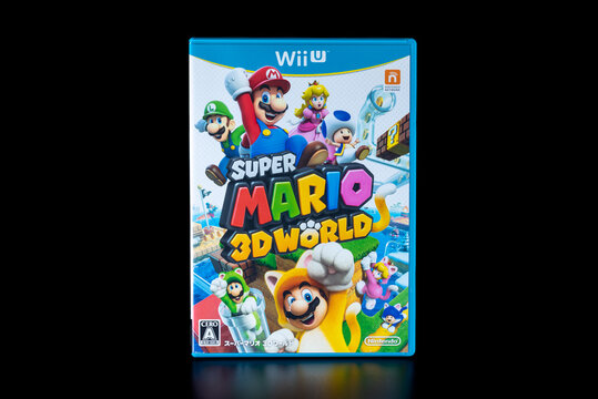 Fukuoka, Japan - september 13, 2021 : Mario 3D world japanese game version for nintendo Wii U isolated on black background