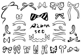 手描きのリボンセット線画