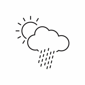 weather line icon. sun behind the cloud with rain