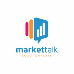 Bubble Chat Icon with Graphic Chart Stats Bar for Business Marketing Financial Talk logo design