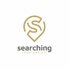 Initial Letter S with Pin Map GPS Pointer for Searching Location Address logo design