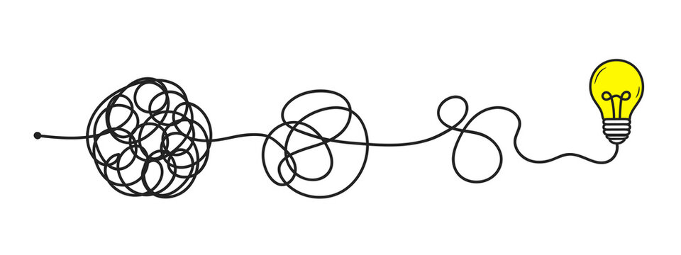From complex to simple. Simplification of the optimization process, complex confusion. hand drawn in doodle style. tangled line.